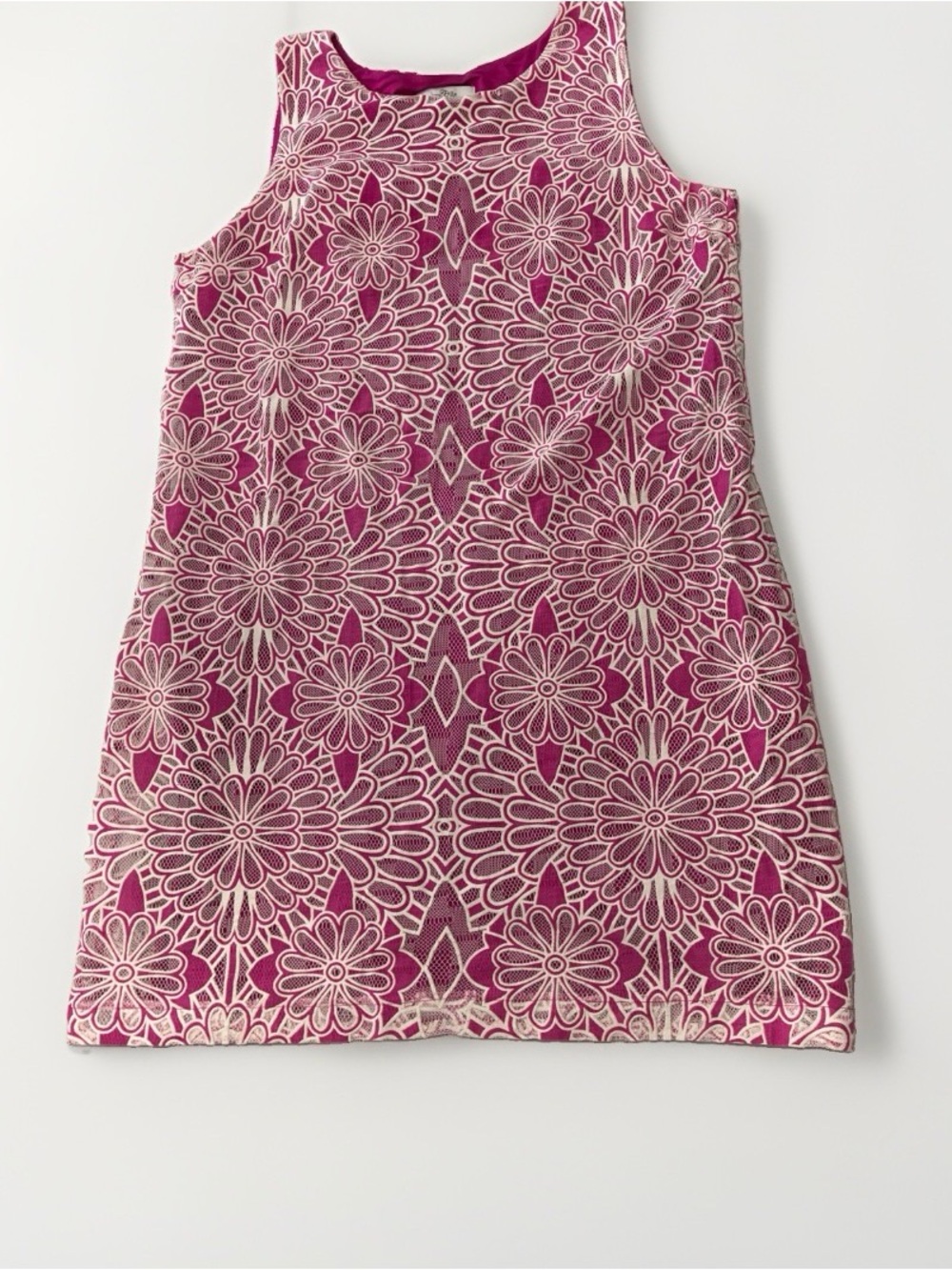 Belle Badgley Mischka Pink White Floral Lace Sheath Dress Size 14